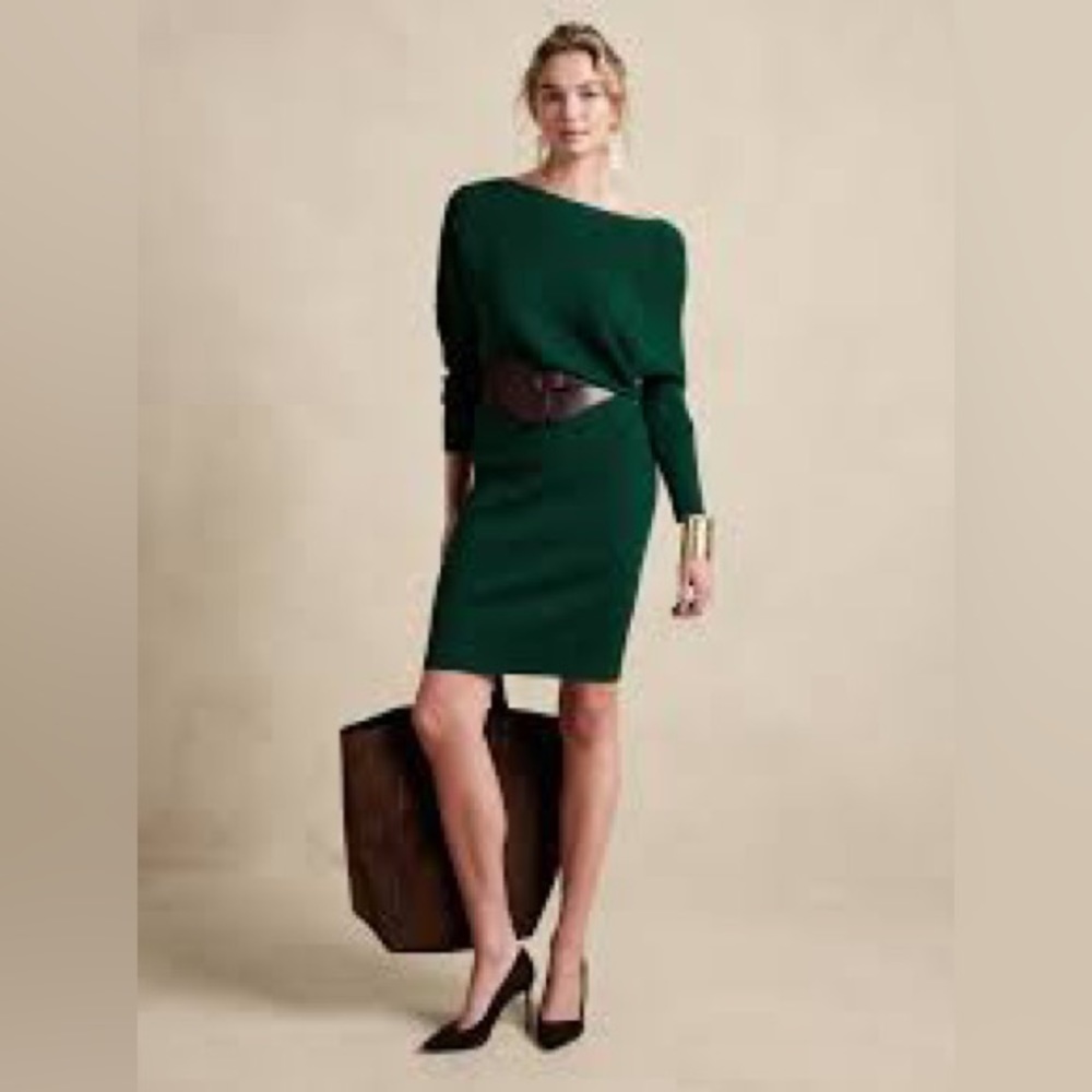 Banana Republic, Republic Colletta Off-Shoulder Sweater Dress XL in Emerald